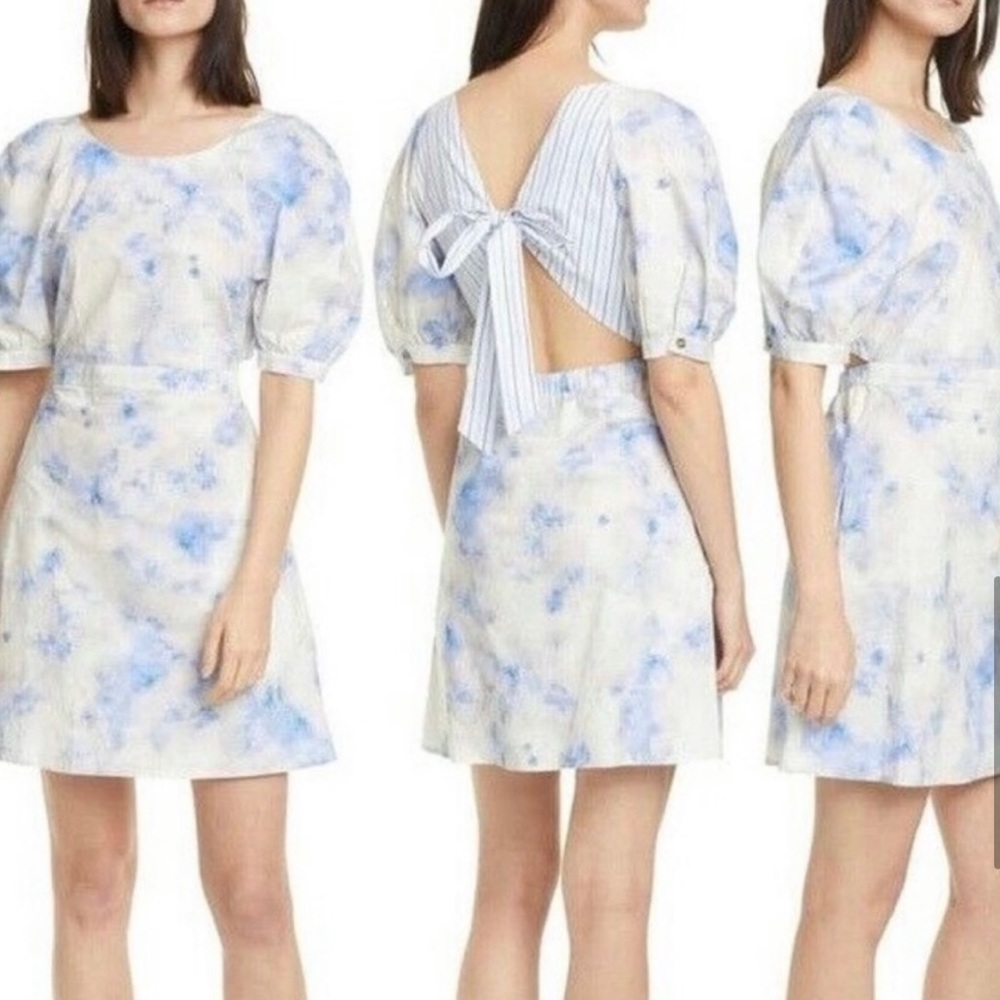 Baum Und Pferdgarten Adalane Puff Sleeve Blue Cut Out Back Mini Dress 12